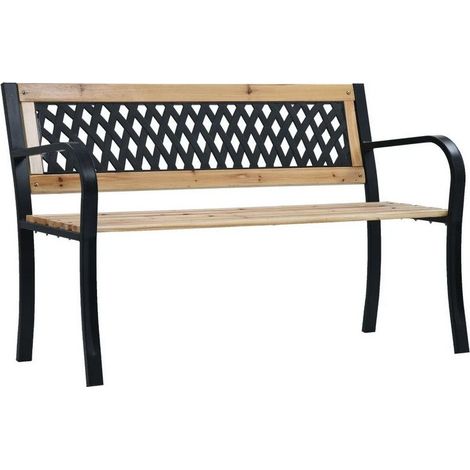 Banc de jardin bois massif clair et métal noir Delta 120cm (1/4)
