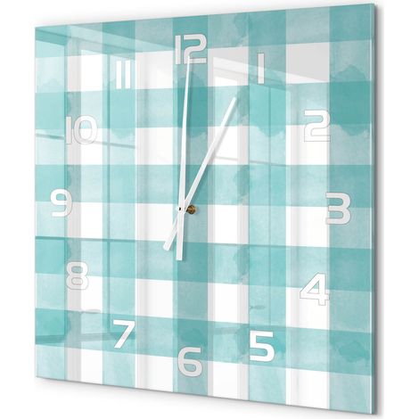 Grande Horloge Murale Carrée Silencieuse Verre Trempé Décoration Maison Moderne Grille bleue 60x60 cm (1/5)