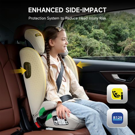 Siège auto rehausseur Jovikids Leon avec dossier haut et système ISOFIX i-Size E4 R129, adapté aux enfants de 100 à 150 cm (environ de 3 à 12 ans), avec guide de fixation, capuchon et clip de ceinture (1/5)