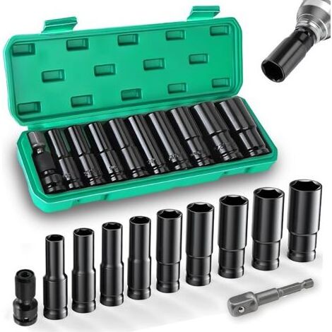 11 Pièces Douille a Choc 1/2, 10-24mm Coffret Douille Longue, Douilles et Coffrets, Douille Cle a Choc (1/5)