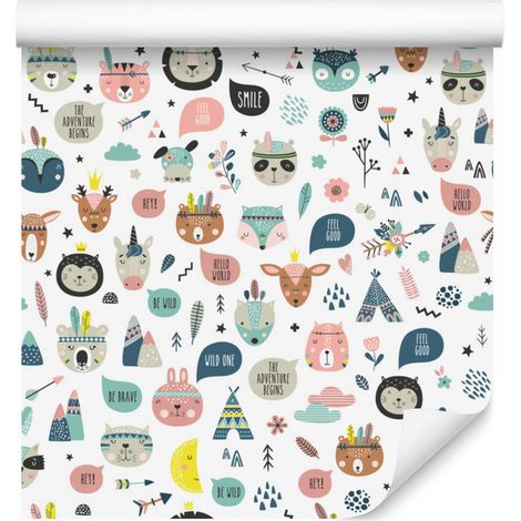 Carta da parati colorata con animali e fiori per soggiorno e camera da letto, 50x1000 cm (1/5)