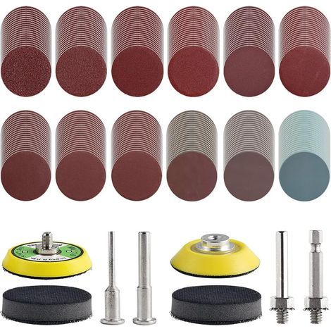Lot de 244 disques abrasifs de 50 mm avec blocs de tampon en mousse souple, kit varié, papier abrasif auto-agrippant P80 à 3000 avec double tige, pour travail du bois, perceuse et polissage du (1/5)