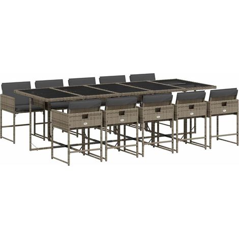 Maison Exclusive - 11-tlg. Garten-Essgruppe mit Kissen Grau Poly