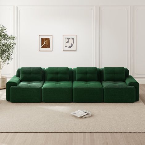 Canapé droit 4 places modulaire-velours côtélé style nuage-confort maximal-accoudoirs intègrables-design antidèrapant-382x104x69cm (1/5)