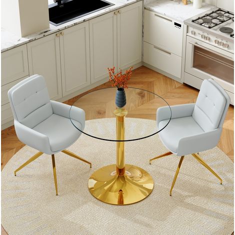 MEUBLIV Runder Esstisch 85 cm transparent – 2 drehbare Stühle, ohne Matratze (1/5)