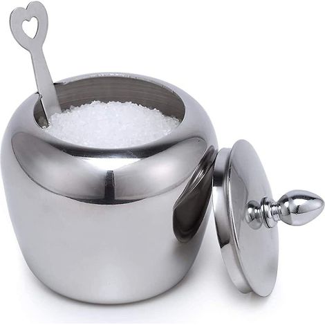 Petit pot à sucre en acier inoxydable avec couvercle, pot à sucre en forme de cœur, cuillère à sucre pour la cuisine (1/5)
