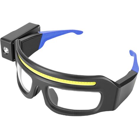 Lunettes de sécurité LED avec phare rotatif, détecteur de mouvement, luminosité réglable, rechargeables, bleues, idéales pour le vélo, la pêche et la randonnée. (1/5)