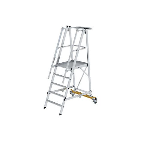 Escalera rodante de plataforma  en aluminio  con barandilla de