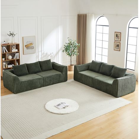 Canapé modulaire en velours côtelé vert, mousse, sans montage, lignes courbes et assise large (1/5)
