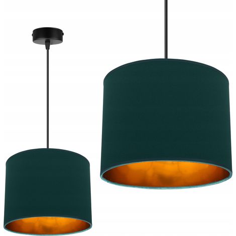 LAMPE SUSPENDU PLAFONNIER LUSTRE ABAT-JOUR DORÉ LED (1/5)