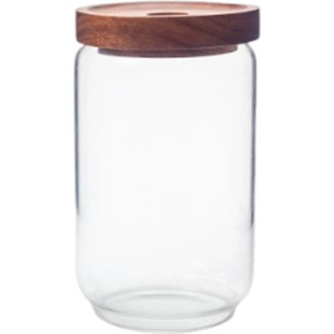 Glasgefäß mit Deckel aus Akazienholz – für Kaffeebohnen, Trockenfrüchte, Tee – 1 Stück (1/5)