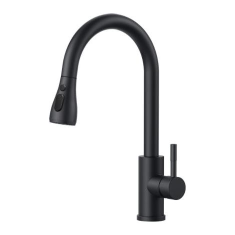 Robinet Cuisine Noir, Mitigeur Cuisine Douchette, Pivotant à 360° d'Évier à Arc Élevé Pulvérisateur Escamotable 2 Modes, avec tuyau G3/8 (1/5)