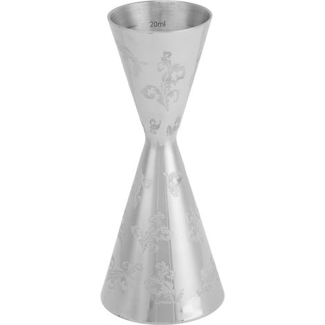 Doppelseitiger Edelstahl-Jigger mit Blattmuster für Cocktails, 30 ml/60 ml, professionelles Barwerkzeug (1/5)