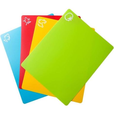 Tapis de planche à découper en plastique souple, tapis colorés avec icônes alimentaires, dos antidérapant, ensemble de planches à d (1/4)