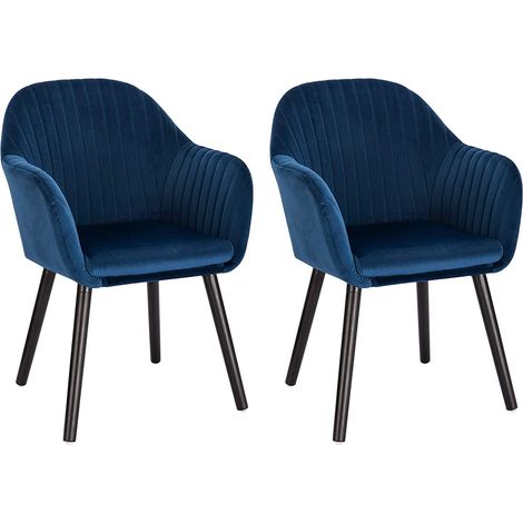 Woltu – Lot de 2 chaises de salle à manger – Assise en velours – Chaise ergonomique avec accoudoirs – Capacité 120 kg – Pour cuisine et salon – Bleu (1/5)