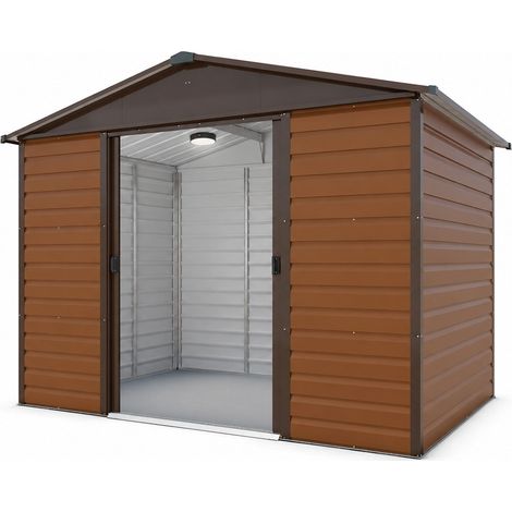 Abri de jardin métal aspect bois Yardmaster 5,3 m² + kit d'ancrage + lampe magnétique (1/5)