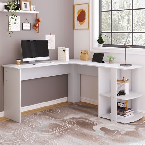 Escritorio esquinero en L con 2 estantes 140 cm OKMYHOME (1/5)