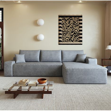 Canapé d'angle modulable 270 cm en tissu gris avec méridienne, sans montage, pour salon – MEUBLIV (1/5)