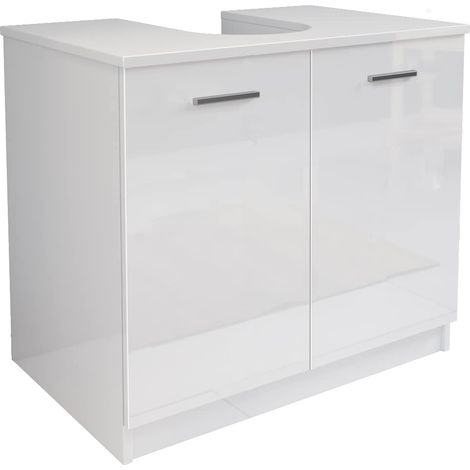 MaMa Store Copricolonna Mobile in Kit da Montare Sottolavabo con 2 Ante Bianco Lucido Laccato, L. 70cm x P. 46cm x H.62cm (1/5)