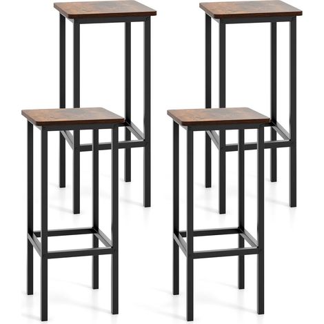 Pour Îlot et Salle à Manger Lot de 4 Chaises de Bar 26 Pouces Hauteur Assise avec Repose-Pieds Style Industriel Métal Marron (1/5)