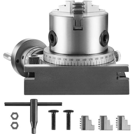 Table rotative 100 mm pour fraiseuse, modèle horizontal-vertical, précision, avec mandrin 3 mors 80 mm, boulons M10, pour indexage et usinage. (1/5)