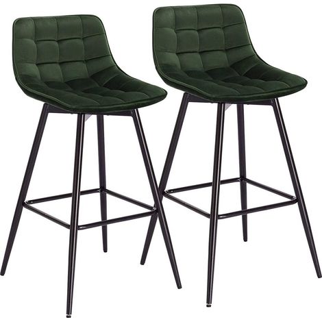 WOLTU 2pcs Sgabelli da Bar Stile Industriale Alta Sedia Cucina Velluto Metallo Verde scuro (1/5)