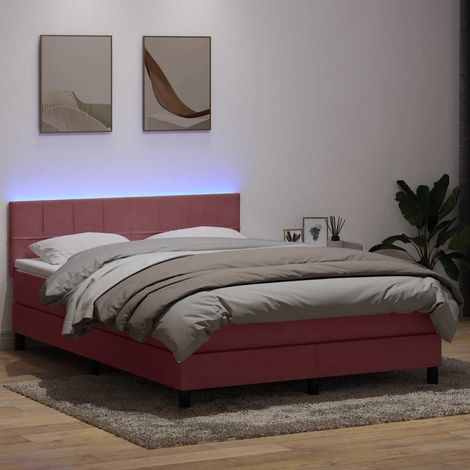 Boxspringbett mit Matratze & LED Rosa 140x210 cm Samt