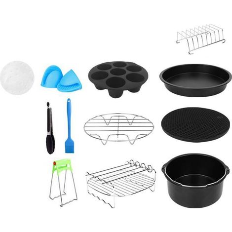 Accessori per friggitrice ad aria, 12 accessori in acciaio inox da 8 pollici per friggitrice ad aria, teglia per pizza/cestello per il pane/griglia in metallo/torta e altro ancora.