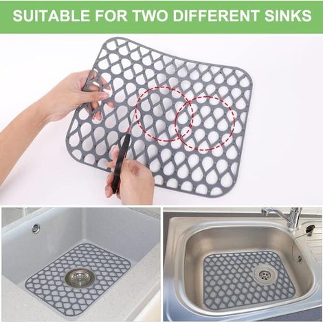 Tappetino in silicone per lavello, pieghevole, accessorio per lavello in acciaio inox (grigio, 34,5 x 29,5 cm) (1/4)