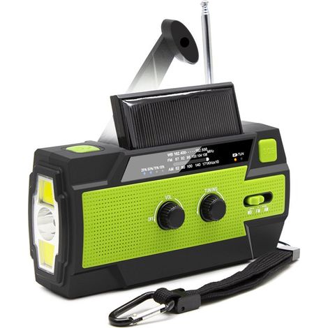 Radio d'urgence - Kit de survie portable - Radio à manivelle - Batterie solaire - Lampe torche - Batterie verte 4000 mAh (1/5)