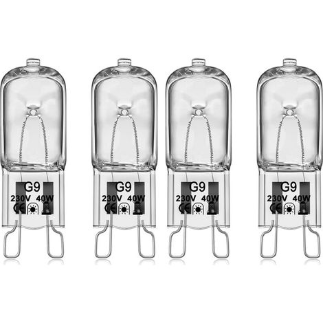 Ampoule halogène G9 40W 230V – Température maximale 300°C – Pour four et micro-ondes – Lot de 4 ampoules en verre de haute qualité