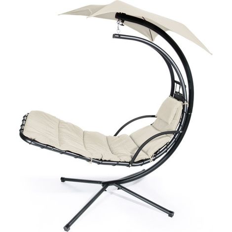 Cama mecedora de 145x205 cm con estructura de acero pintado gris antracita y colchón beige - Liguria
