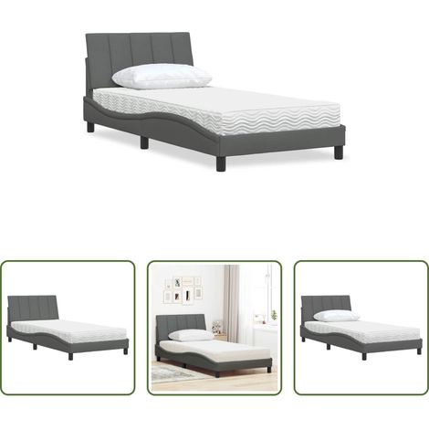 Schlafzimmerbett - Bett mit Matratze "Hanko" Dunkelgrau 100x200 cm Stoff (1/5)