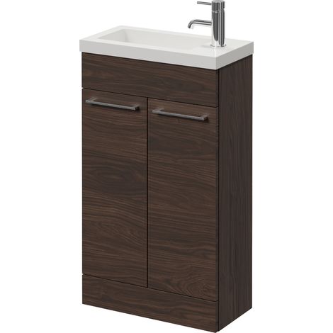Napoli 250 Brown Oak 500mm 2 Door Vanity Unit with Square Silvo Basin - 500mm - Chrome 160mm Handle