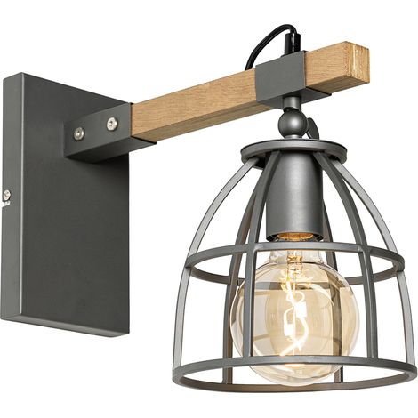 Industrielle Wandleuchte dunkelgrau und Holz verstellbar – Arthur