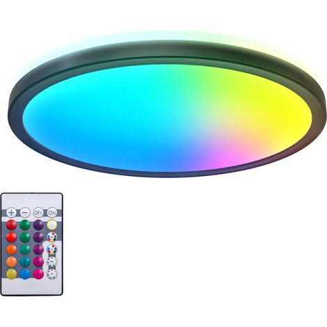 Panneau LED à lumière indirecte, télécommande, lumière multicolore RGB+W, panneau LED, dalle, plafond, plafonnier led, lustre salon, lustre cuisine, 29x3 cm, noir (1/5)