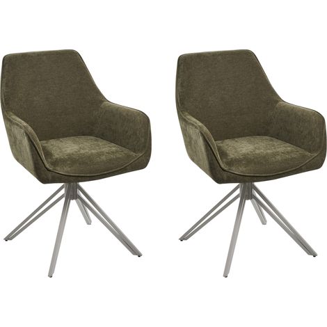 Conjunto de 2 sillas de comedor modernas de tela asiento acolchado patas de metal negro giratorias verde oscuro Jodar (1/5)