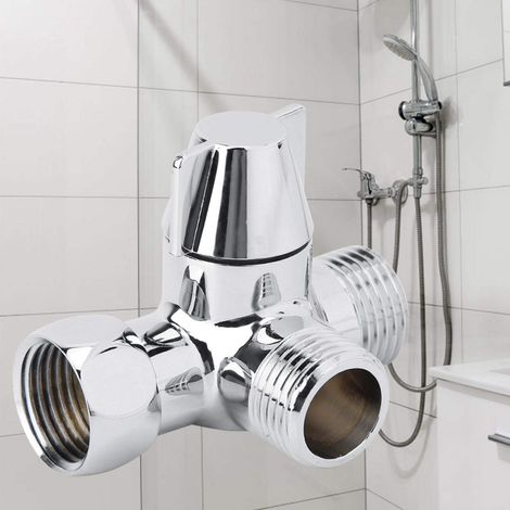 3 Voies G1/2" Vanne de Dérivation D’Eau, Vanne de Douche en Laiton Antirouille Tuyau de Salle D’Eau Vanne de Commande de Connecteur en Forme de T de Galvanoplastie, pour Pulvérisateur de Douche (1/5)
