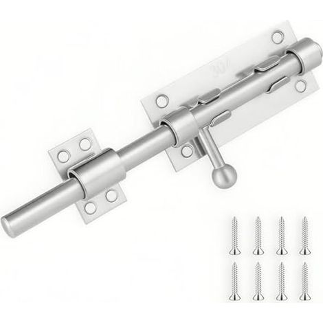 Serrure de porte en acier inoxydable argenté – Serrure de portail extérieur – Loquet de porte – Longueur 200 mm – Pêne – Serrure de porte intérieure – Loquet de porte – Convient aux portes, fenêtres e (1/5)