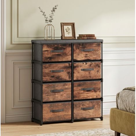 Commode 8 tiroirs en tissu, structure métallique, 84,5 x 30,5 x 100 cm, vintage brun DESVIAE (1/5)