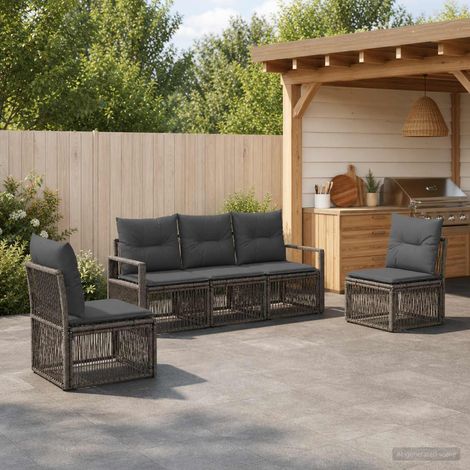 Set Divano da Giardino 5 pcs Grigio polyrattan vidaXL (1/5)