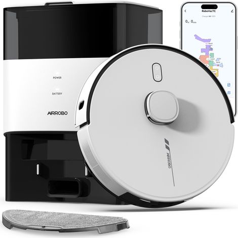 AIRROBO L60+ Aspirateur Robot Laveur avec Station 12000Pa - 3,5 L 240 Min - Cartographie LiDAR, Évitement d'Obstacles laser, Blanc (1/5)
