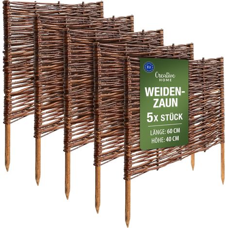 Set von 5 Weidenzaun-Gartenbegrenzungen 60 x 40 cm