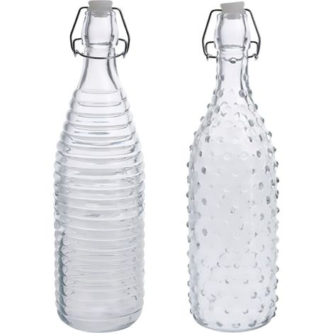 Bottiglia in vetro 'doppio decoro' 1000 ml fondo bianco - 12 pz COMPLETA DI TAPPO