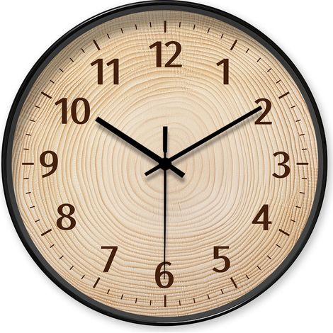 Horloge murale décorative ronde (10 pouces) à motif d'anneaux d'arbre et grain de bois (piles non incluses) (1/5)