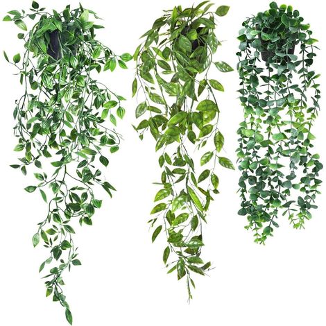 3x Künstliche Hängepflanze mit Topf 55-85 cm Deko Indoor Outdoor (1/5)