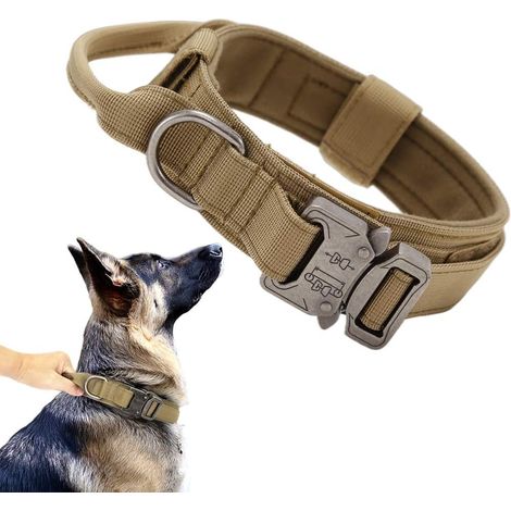 Collier's Tactique pour Chien, verstellbares Militaire-Collier aus Nylon mit Kontrollpunkt und robuster Metallkette für Kleinkinder und Große (Marron, L) (1/5)