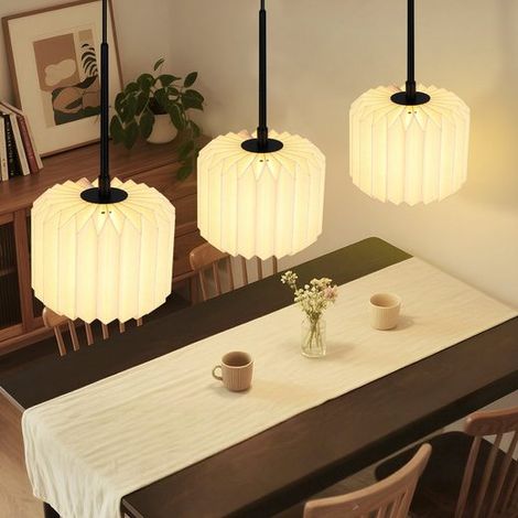GBLY Suspension Lampe pendante Vintage 3 feux Abat jour Papier Long G9 Réglable en hauteur Salon Chambre Salle à manger sans ampoule