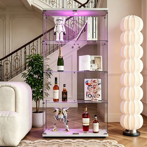 Vitrine vitrée avec LED, Vitrine Exposition avec serrure, Vitrine de Collection 2 porte, Armoire vitrée avec 3 étagères , Étagère de Présentation, Protection anti-basculement, Blanc (1/5)