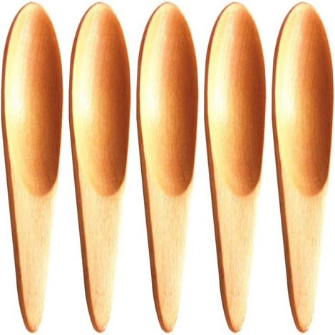 Cuillères sel bois massif lot de 5, épices/miel/sucre/café/thé/confiture/glacé